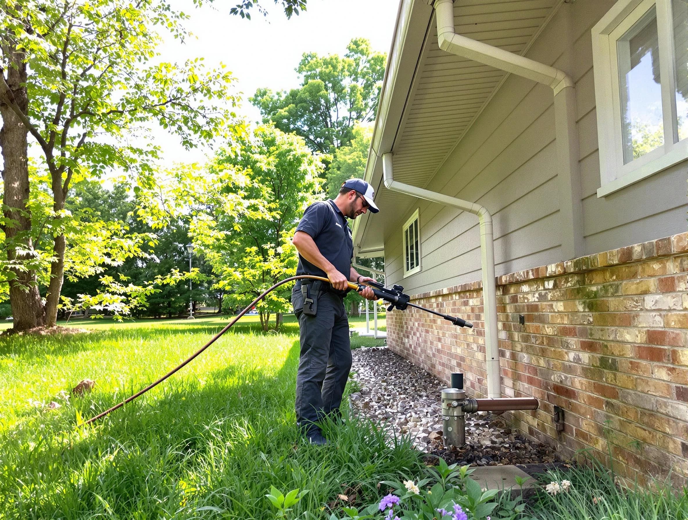 Willoughby Roofing Company removing debris from a downspout in Willoughby, OH