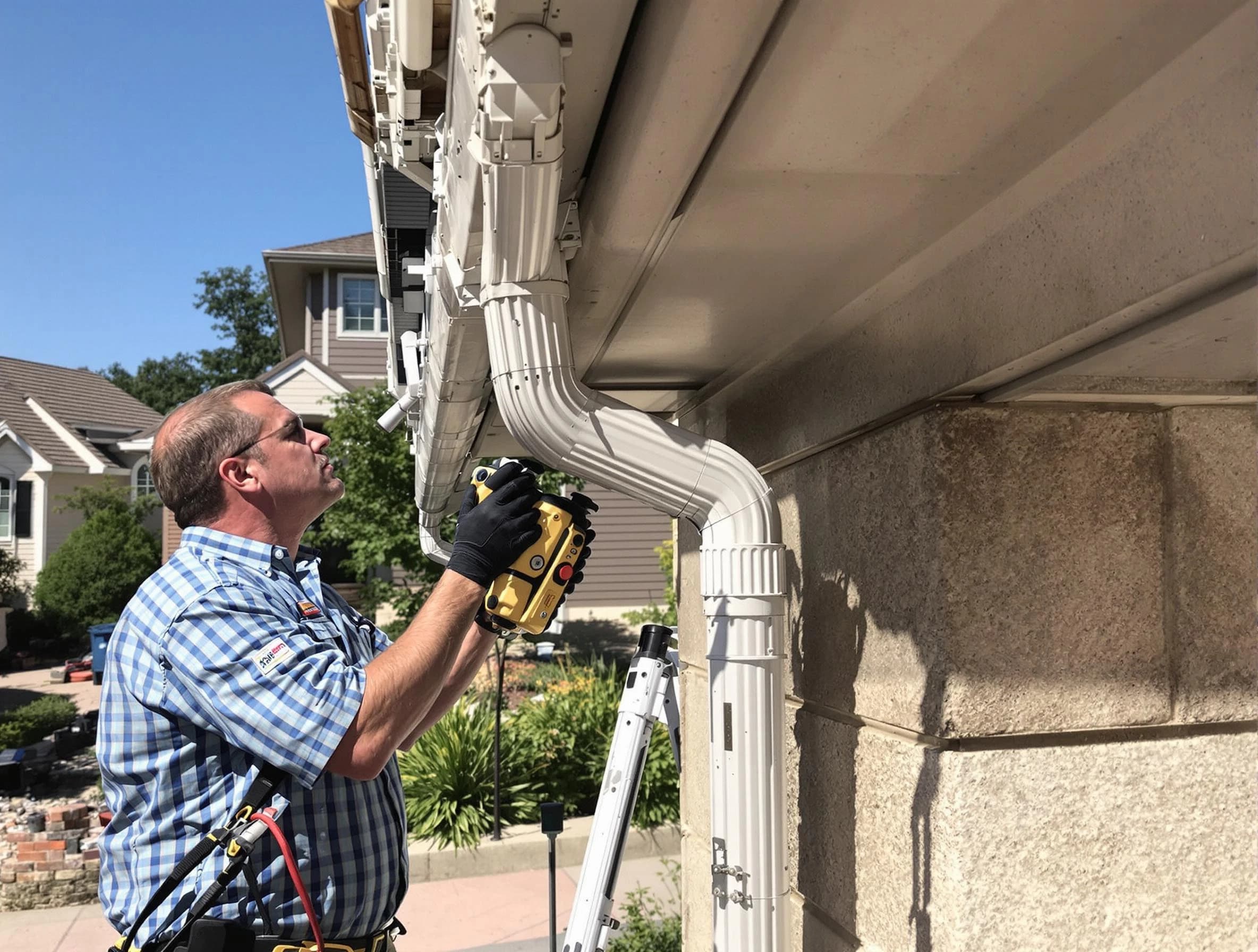 Close-up of a restored downspout system by Willoughby Roofing Company in Willoughby, OH