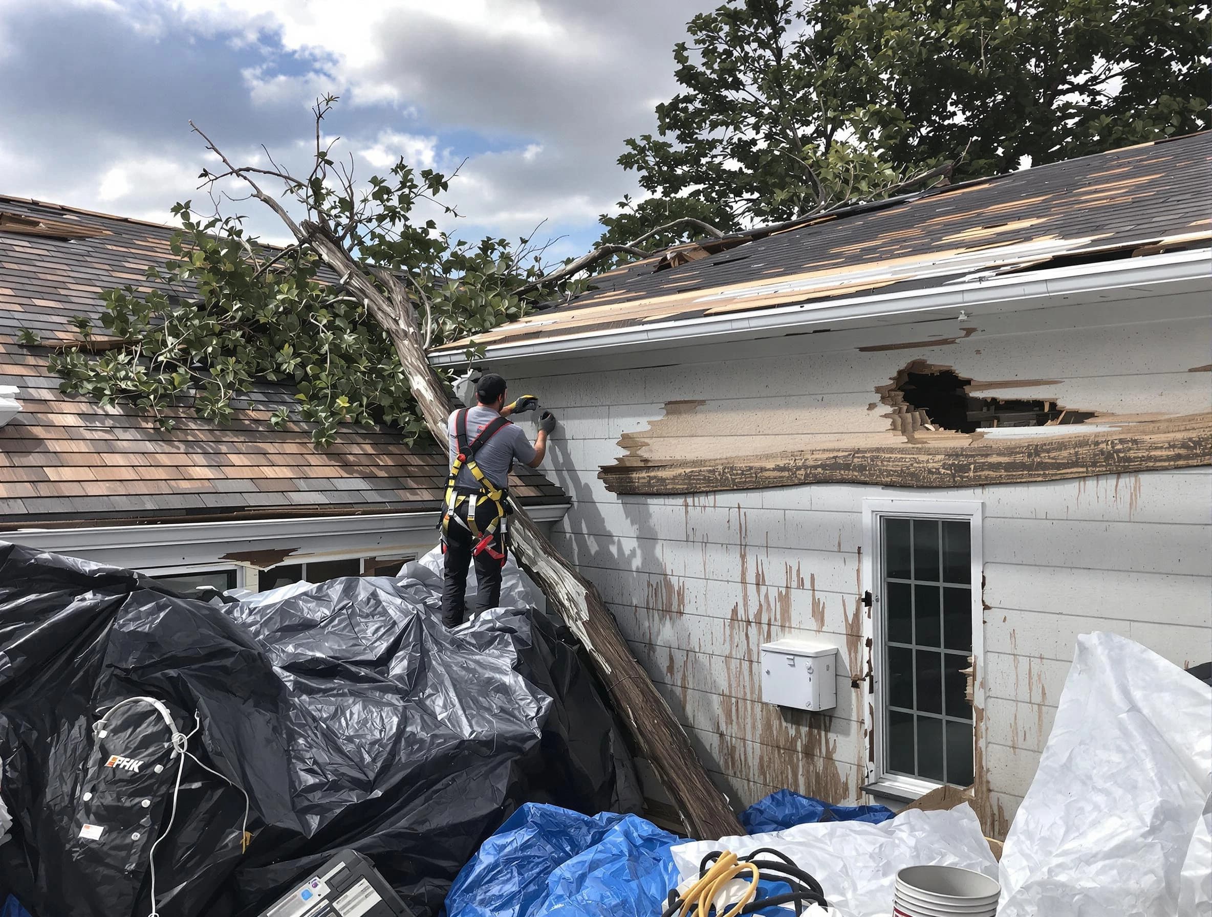 Willoughby Roofing Company technicians handling urgent roof damage in Willoughby, OH