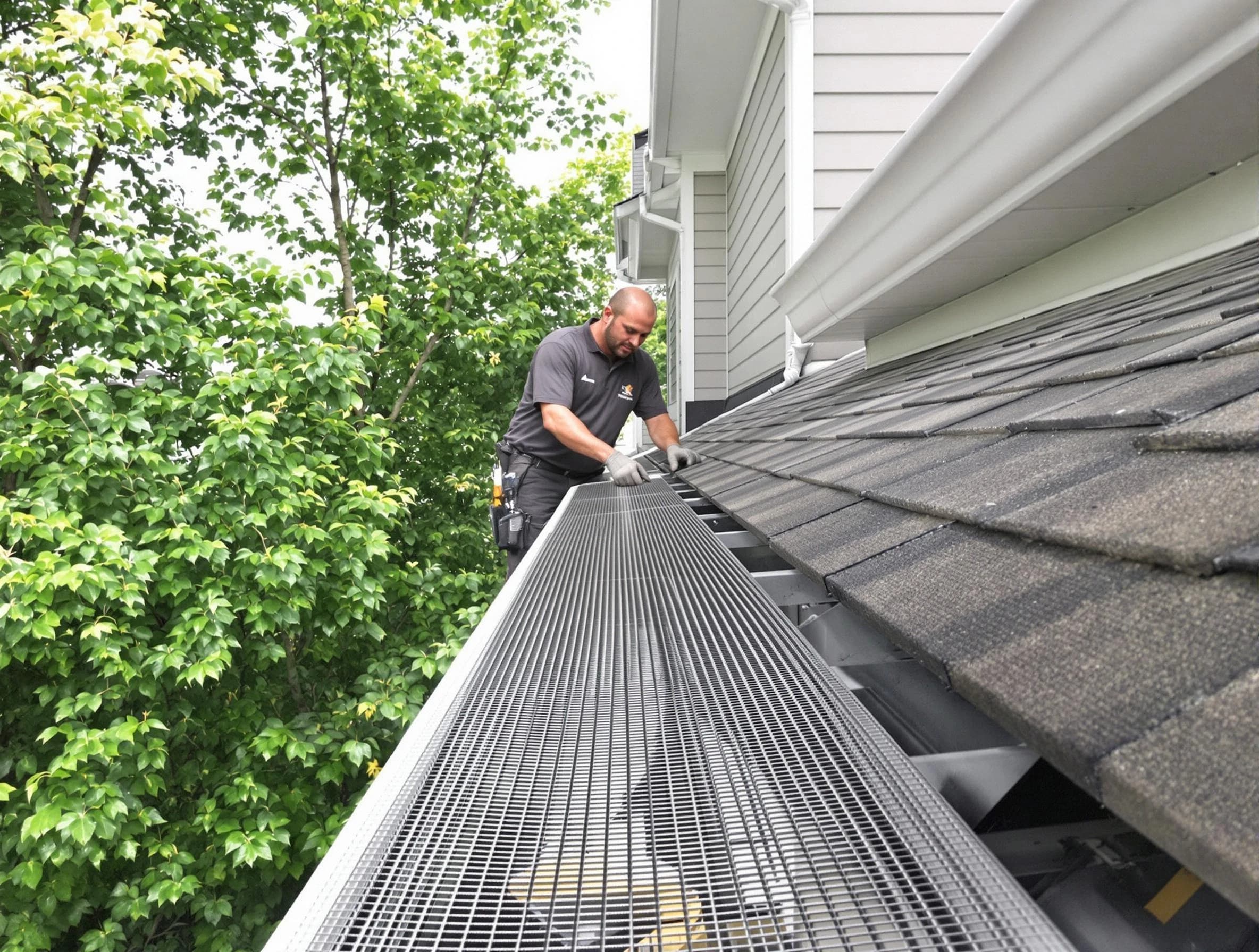 Close-up of gutter guards installed by Willoughby Roofing Company in Willoughby, OH