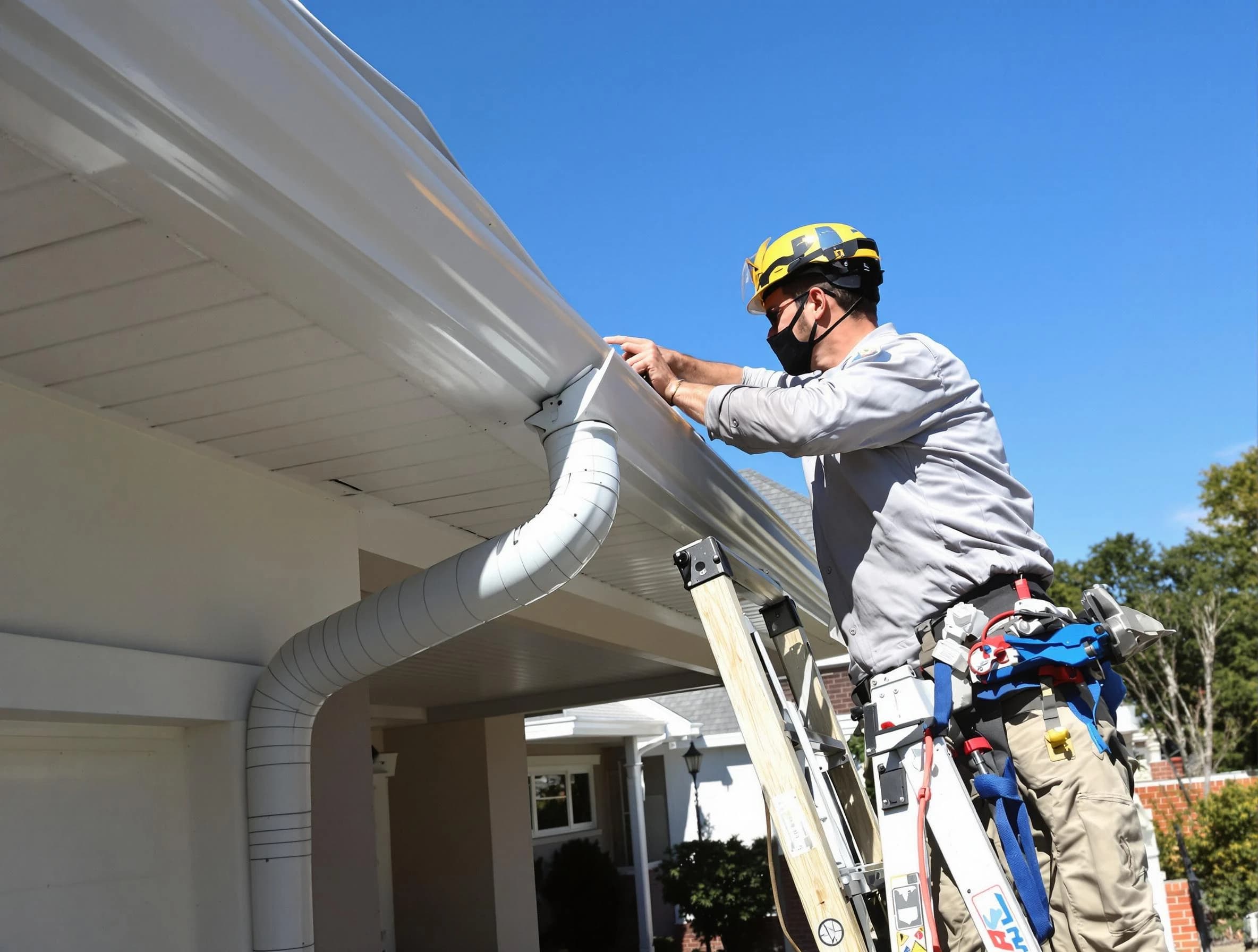 Close-up on a freshly sealed gutter joint by Willoughby Roofing Company in Willoughby, OH