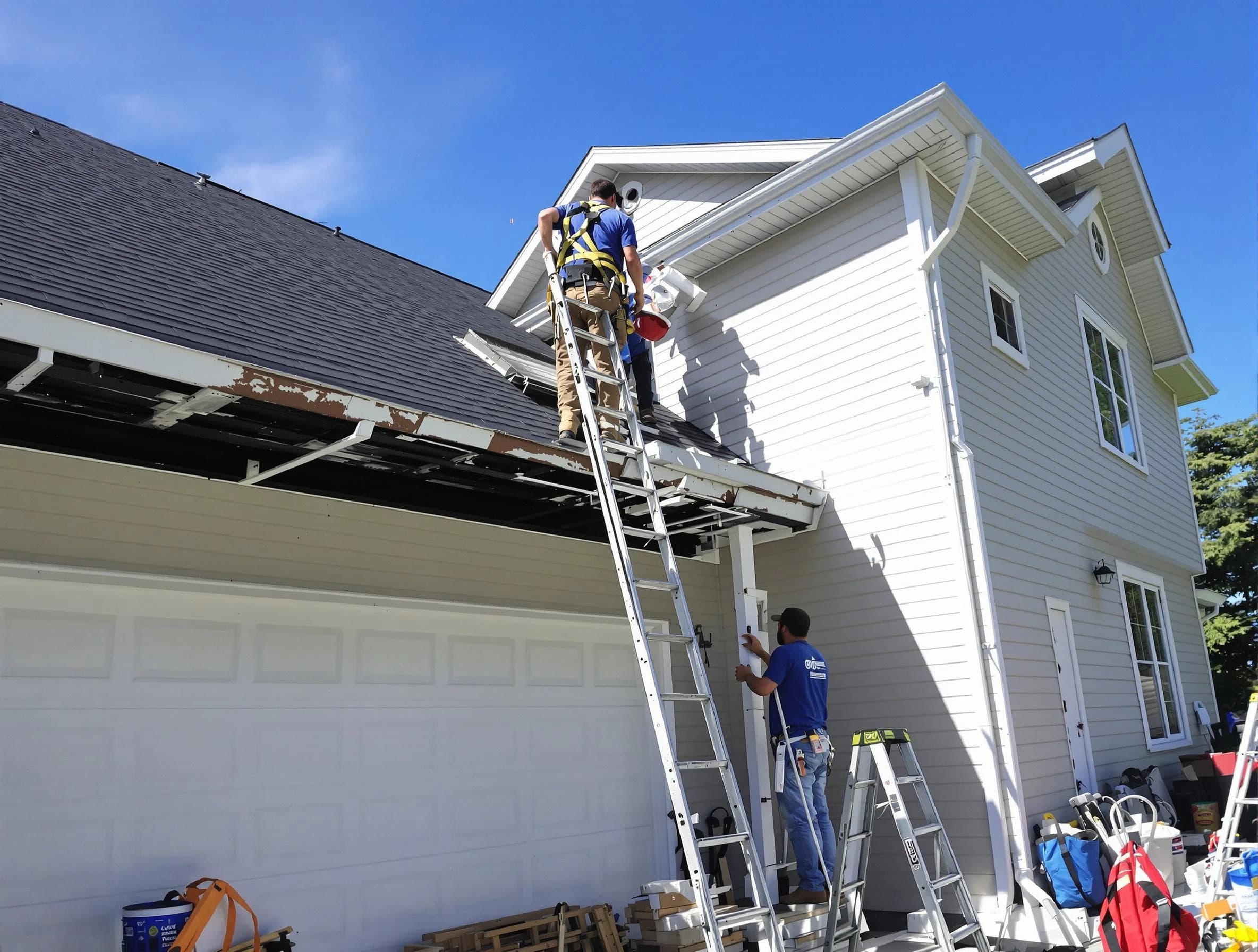 Newly replaced gutters by Willoughby Roofing Company in Willoughby, OH