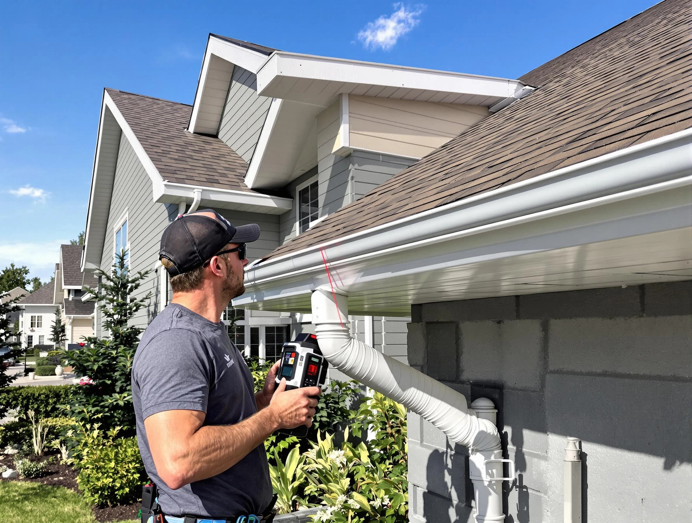 Willoughby Roofing Company installing seamless gutters in Willoughby, OH