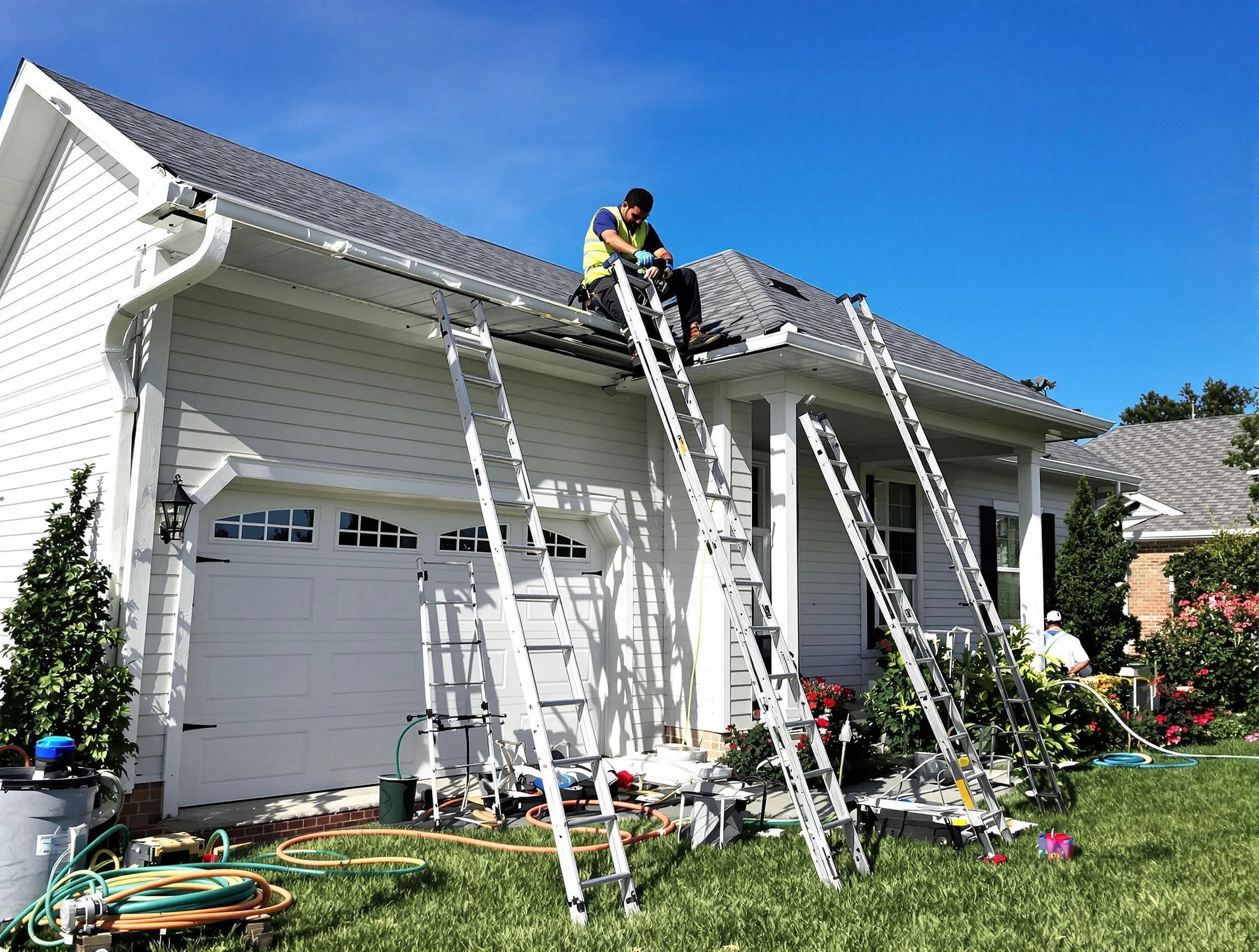 Removal of old gutters by Willoughby Roofing Company to install new system in Willoughby, OH